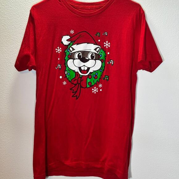Buc-ee’s Christmas T-Shirt Size M Red Holiday Beaver “Rockin’ Around” Graphic - Picture 1 of 5